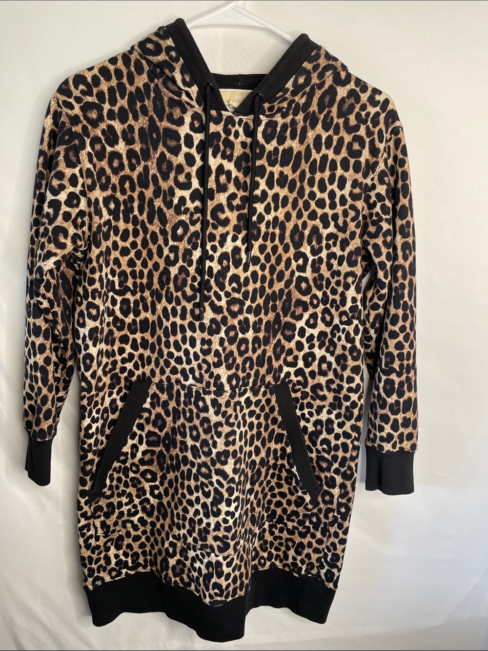 Michael Kors Black leopard print hooded Sweatshirt with pockets long tunic